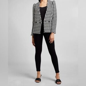 Express Black and White Houndstooth  Double Breasted Tweed Blazer Size Medium
